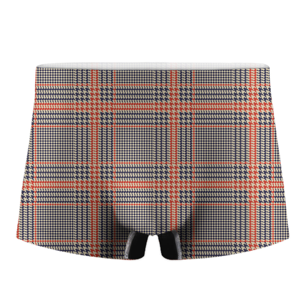 Blue Beige And Orange Glen Plaid Print Men's Boxer Briefs