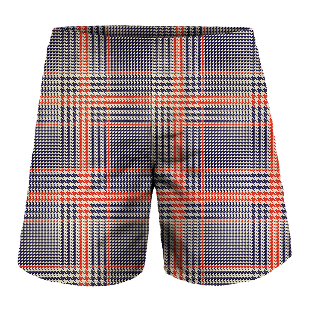 Blue Beige And Orange Glen Plaid Print Men's Shorts