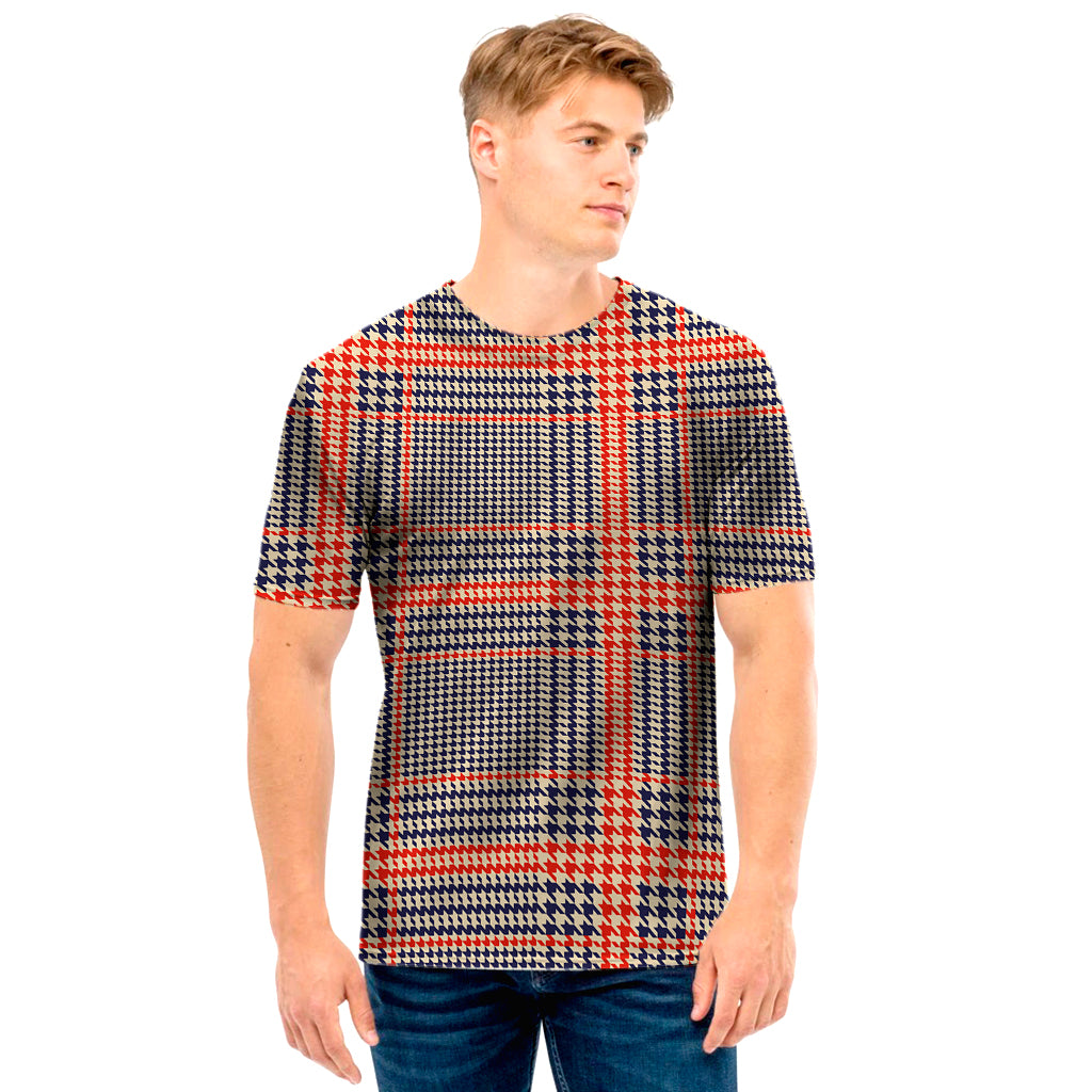 Blue Beige And Orange Glen Plaid Print Men's T-Shirt