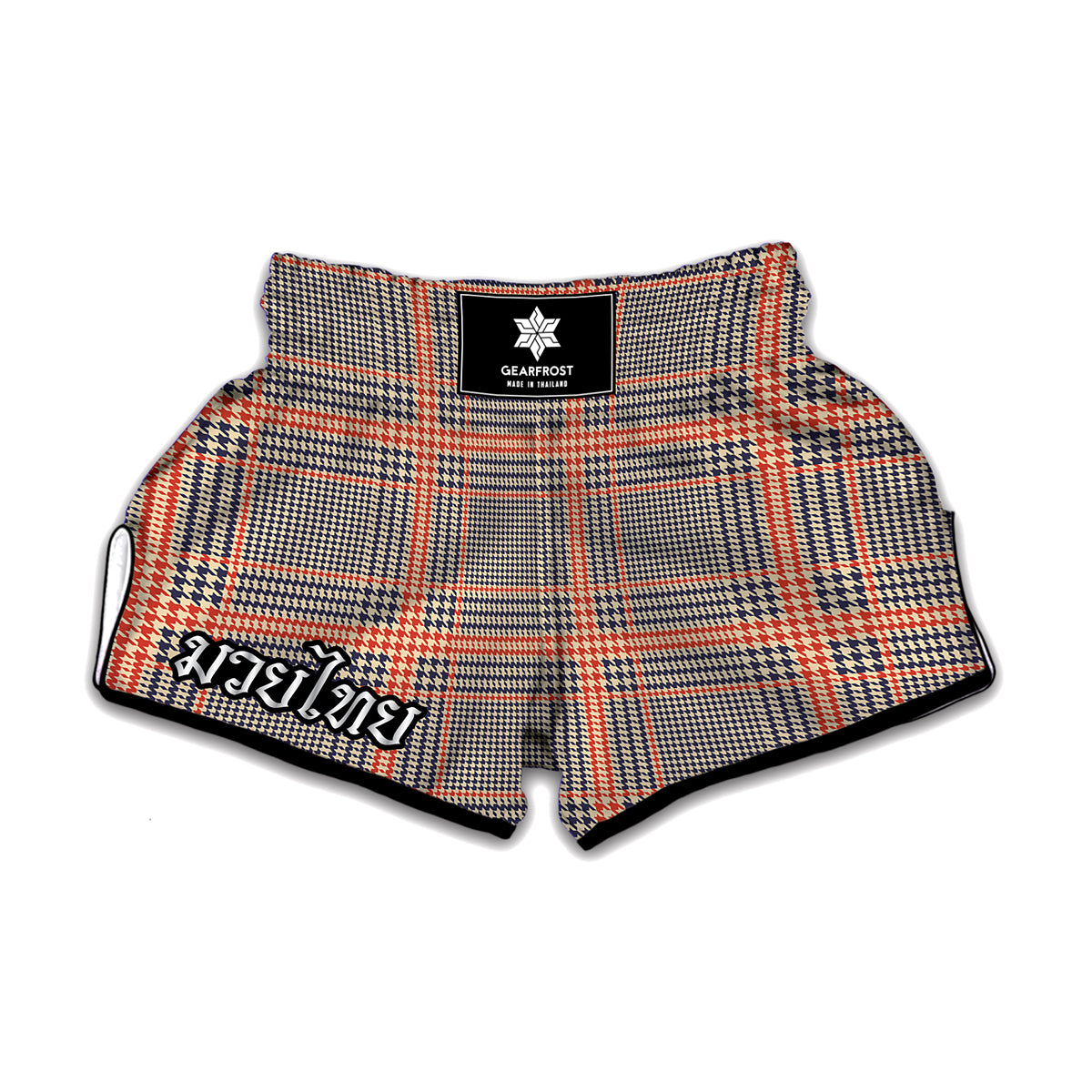 Blue Beige And Orange Glen Plaid Print Muay Thai Boxing Shorts