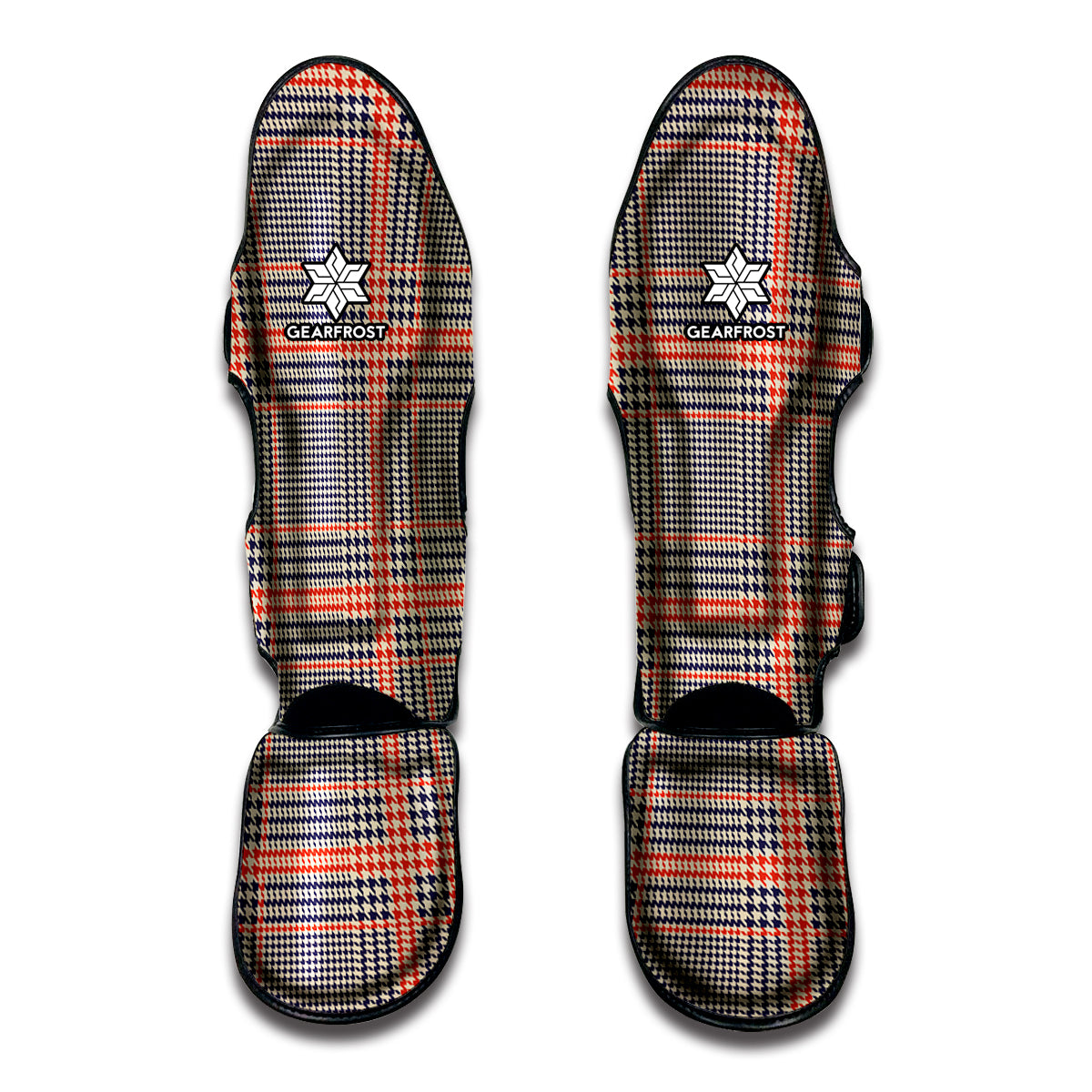 Blue Beige And Orange Glen Plaid Print Muay Thai Shin Guards