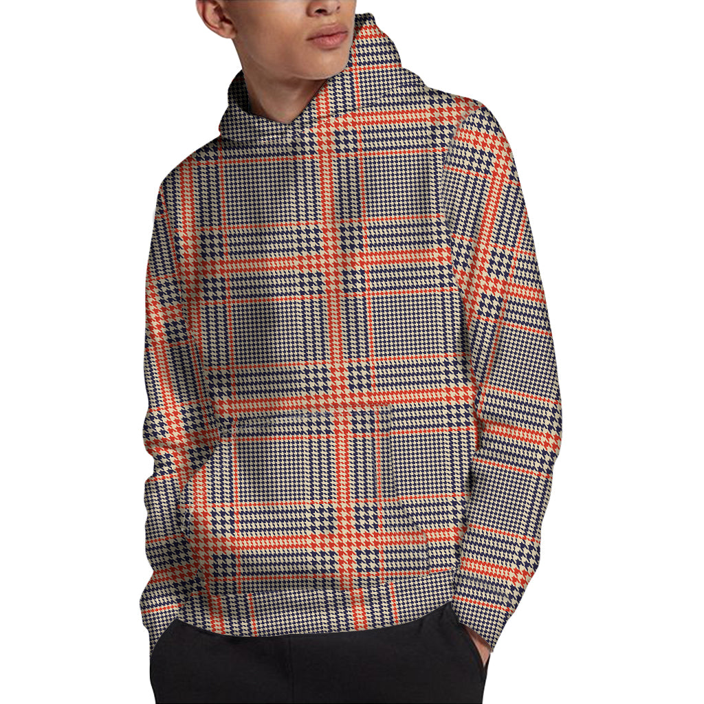 Blue Beige And Orange Glen Plaid Print Pullover Hoodie