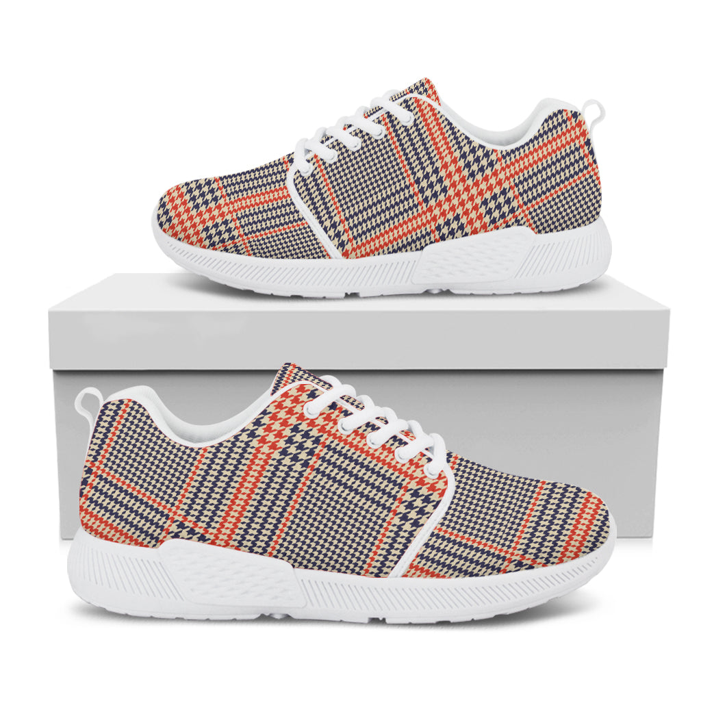 Blue Beige And Orange Glen Plaid Print White Athletic Shoes