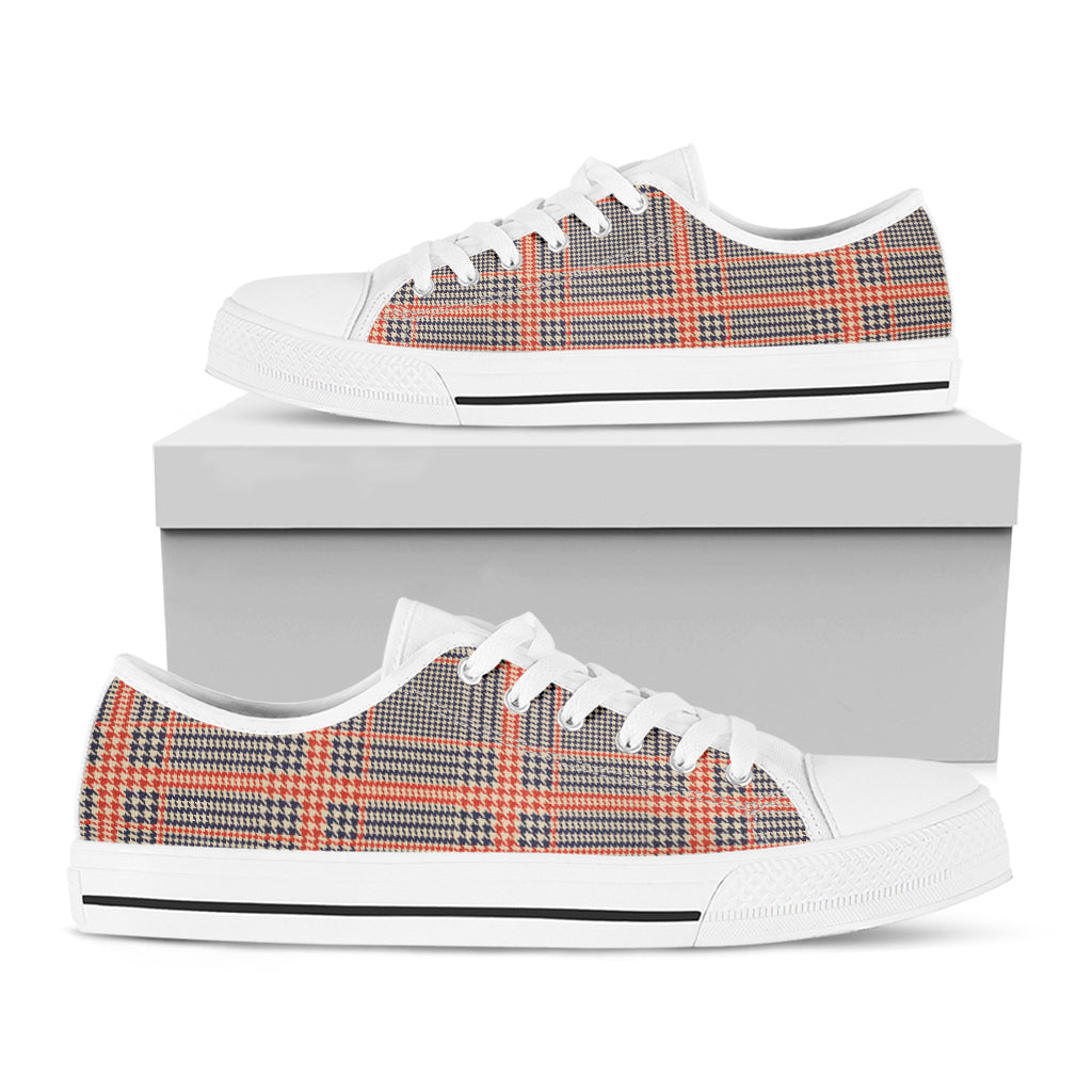 Blue Beige And Orange Glen Plaid Print White Low Top Shoes