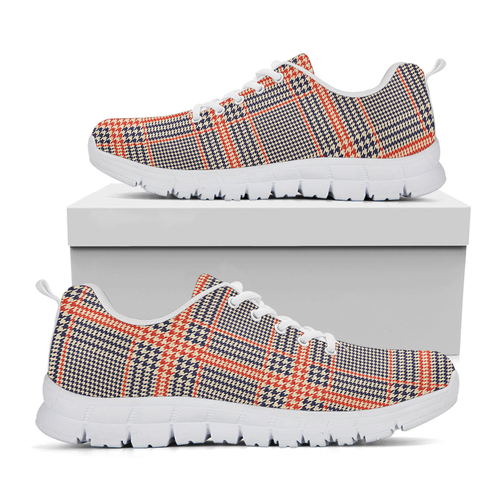 Blue Beige And Orange Glen Plaid Print White Sneakers