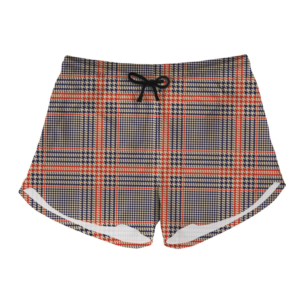 Blue Beige And Orange Glen Plaid Print Women's Shorts