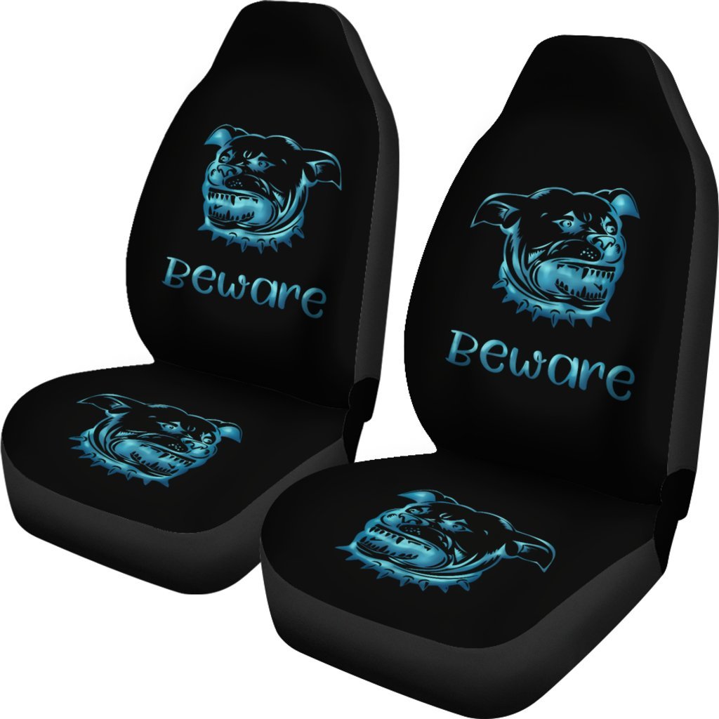 Blue Beware Of Pitbull Sign Universal Fit Car Seat Covers