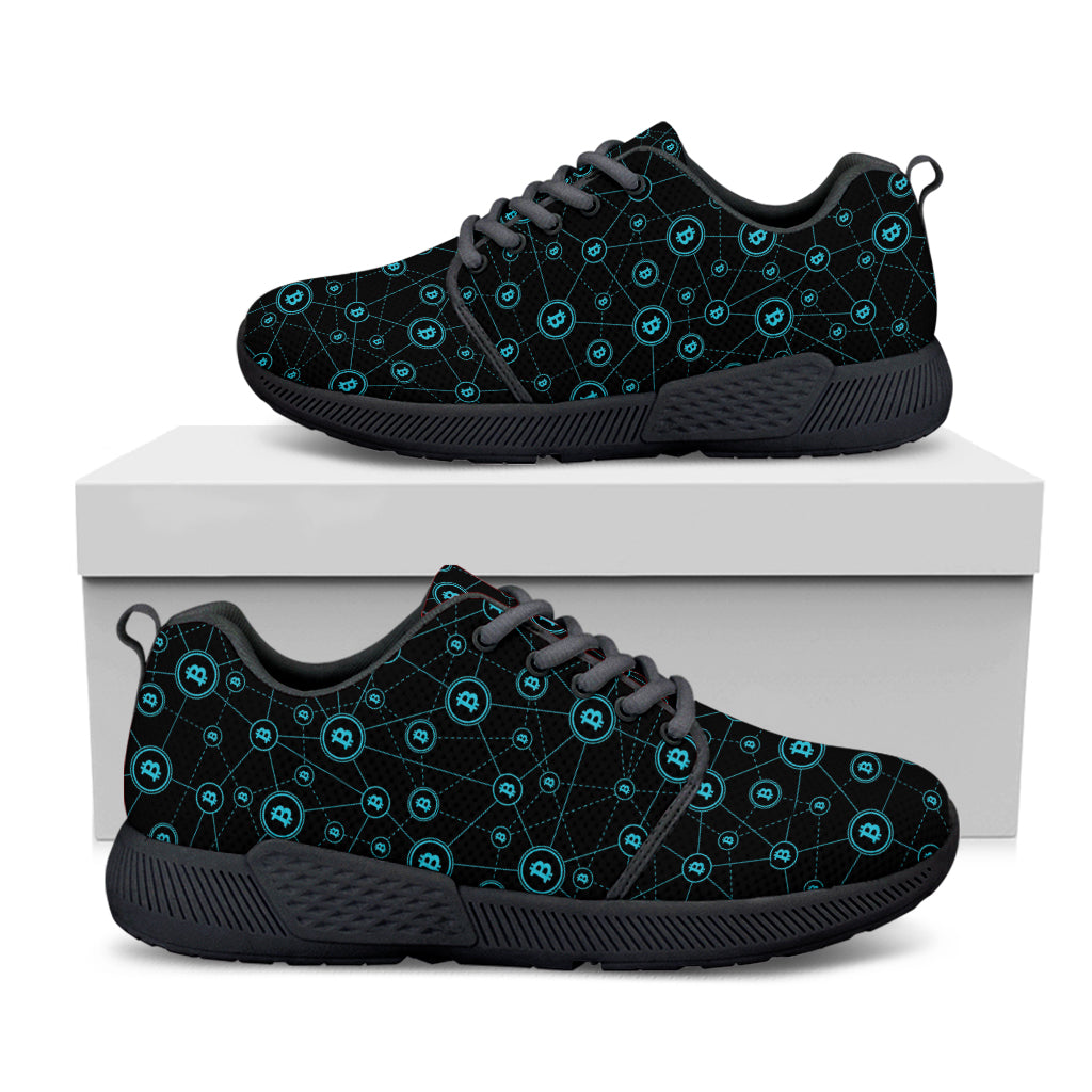 Blue Bitcoin Pattern Print Black Athletic Shoes