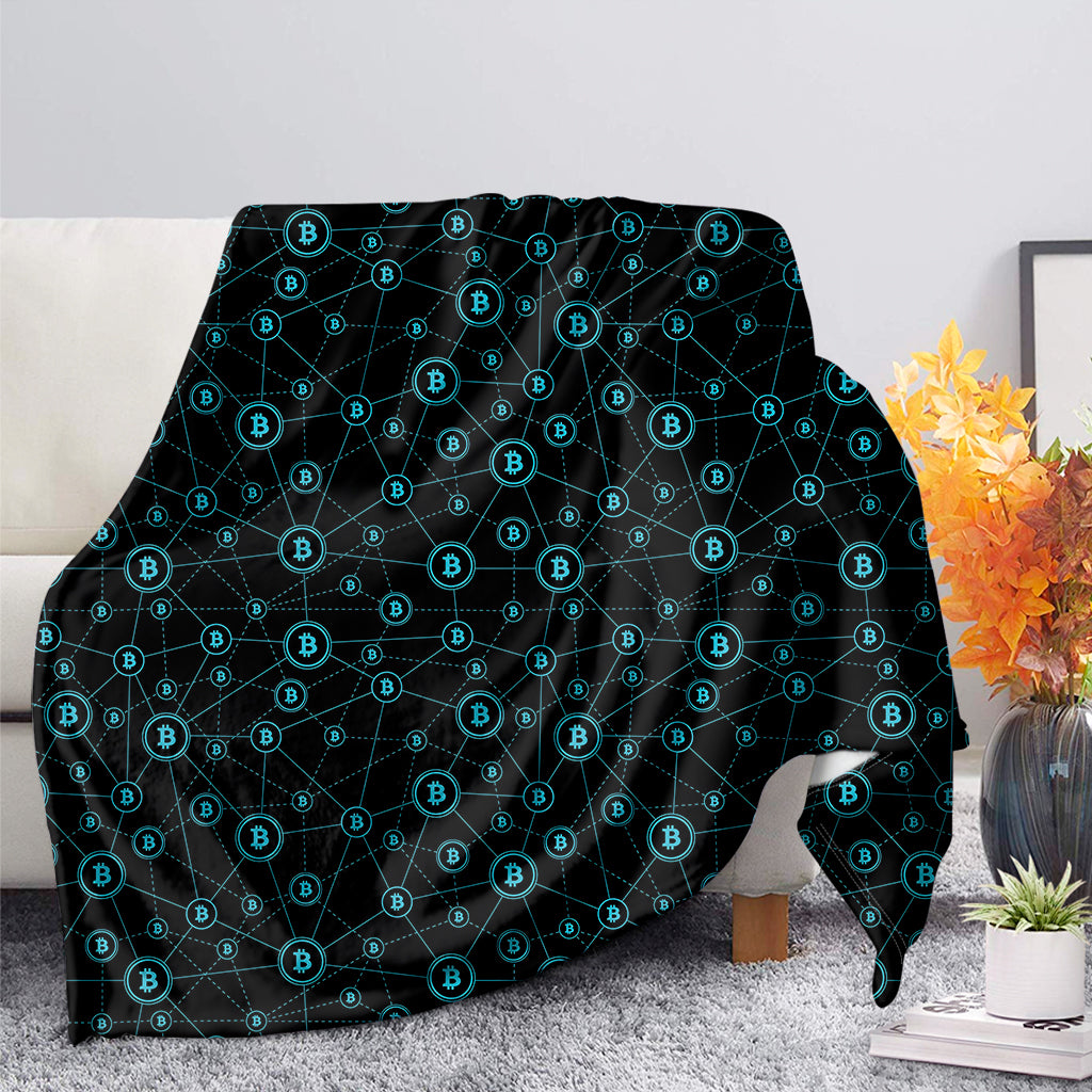 Blue Bitcoin Pattern Print Blanket