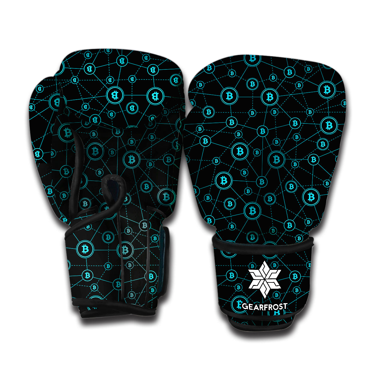 Blue Bitcoin Pattern Print Boxing Gloves