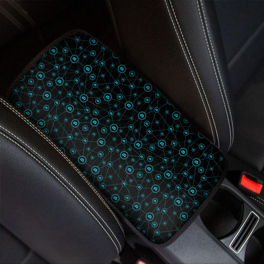 Blue Bitcoin Pattern Print Car Center Console Cover