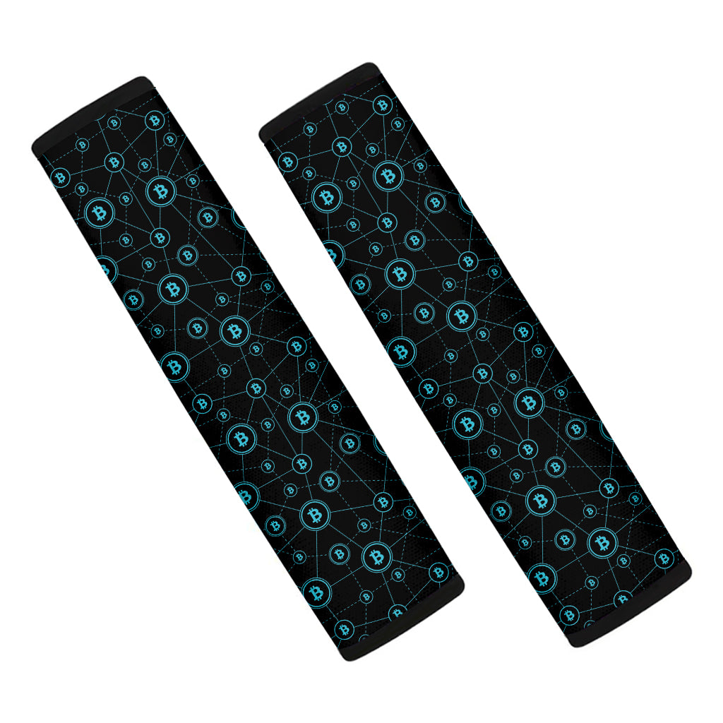 Blue Bitcoin Pattern Print Car Seat Belt Covers