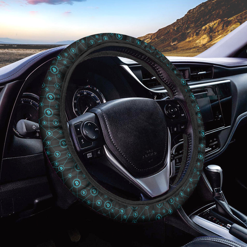 Blue Bitcoin Pattern Print Car Steering Wheel Cover