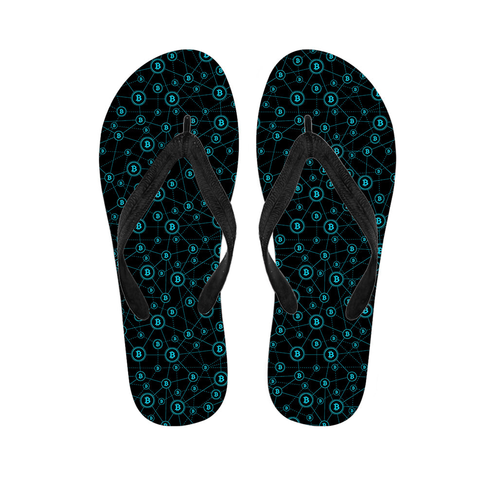 Blue Bitcoin Pattern Print Flip Flops