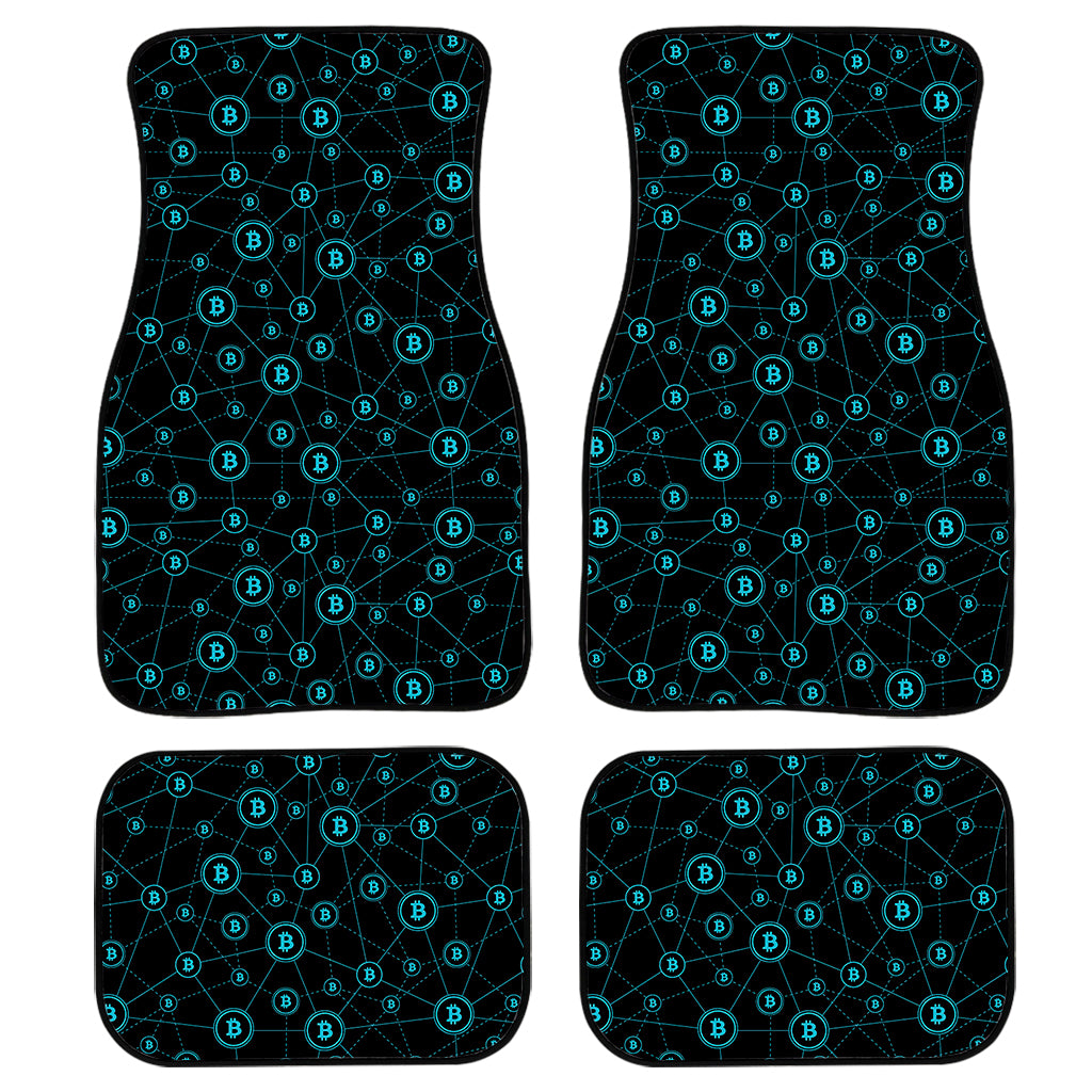 Blue Bitcoin Pattern Print Front and Back Car Floor Mats