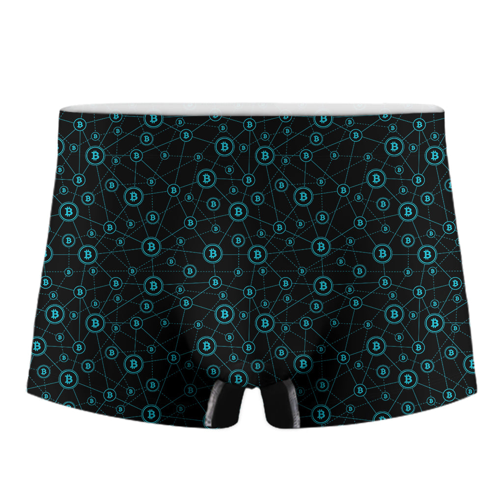 Blue Bitcoin Pattern Print Men's Boxer Briefs