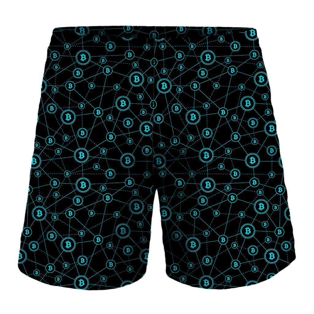 Blue Bitcoin Pattern Print Men's Shorts