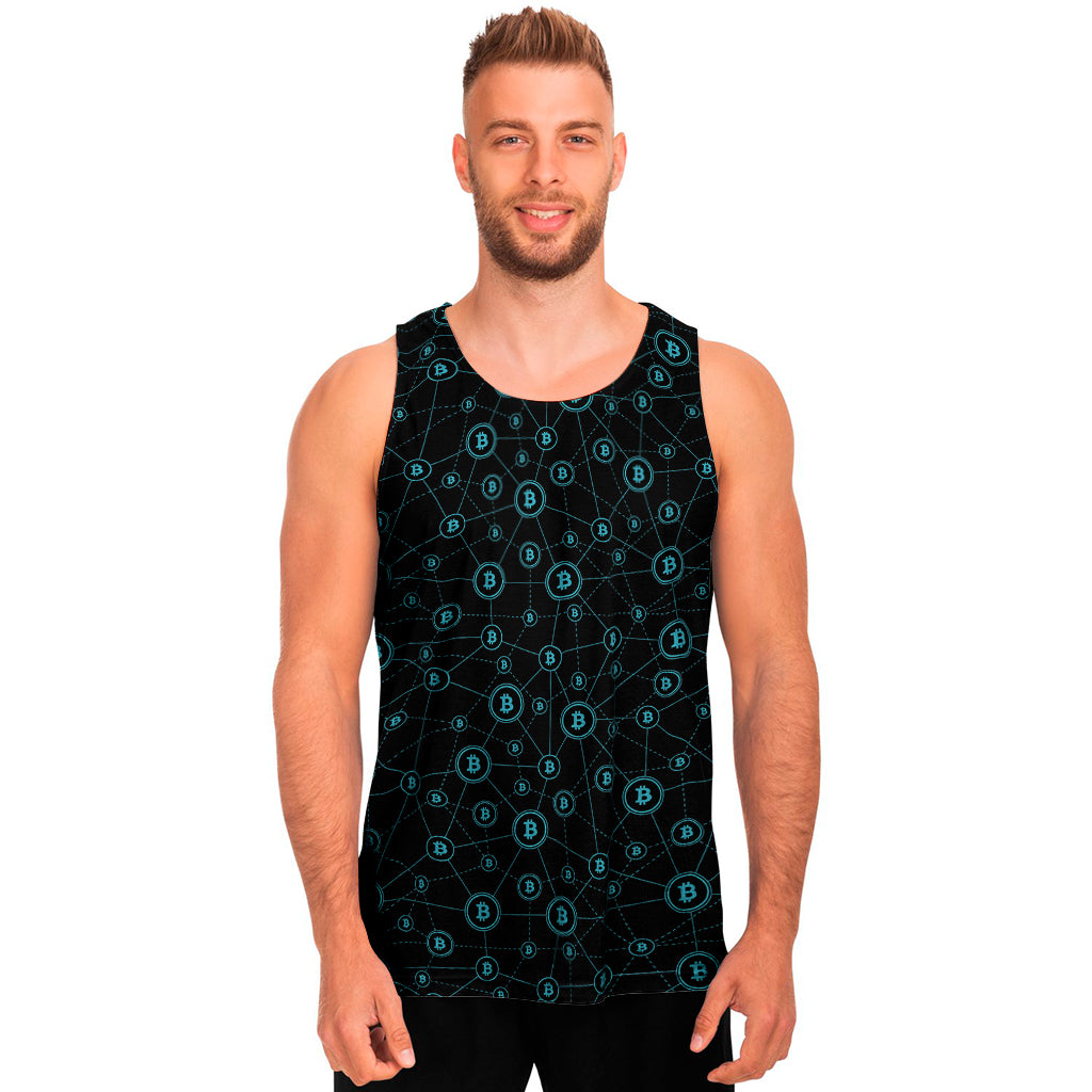 Blue Bitcoin Pattern Print Men's Tank Top