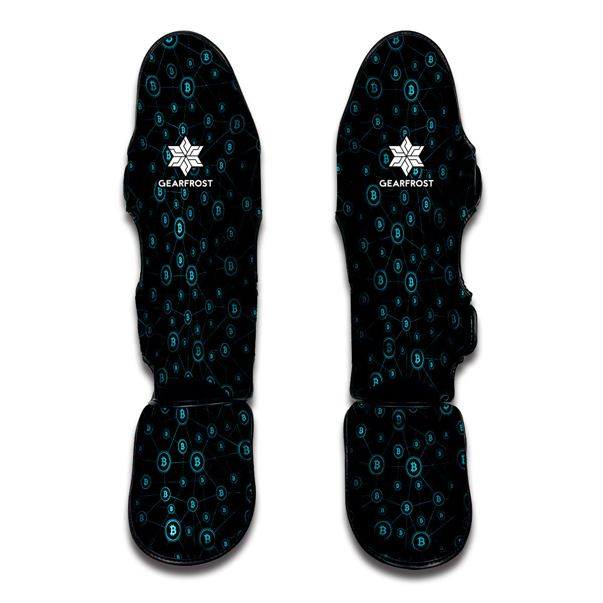 Blue Bitcoin Pattern Print Muay Thai Shin Guards