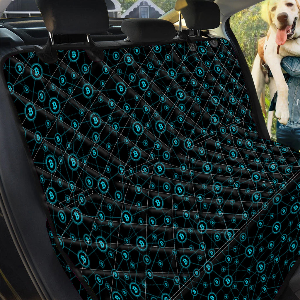 Blue Bitcoin Pattern Print Pet Car Back Seat Cover