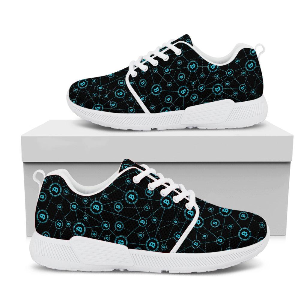 Blue Bitcoin Pattern Print White Athletic Shoes