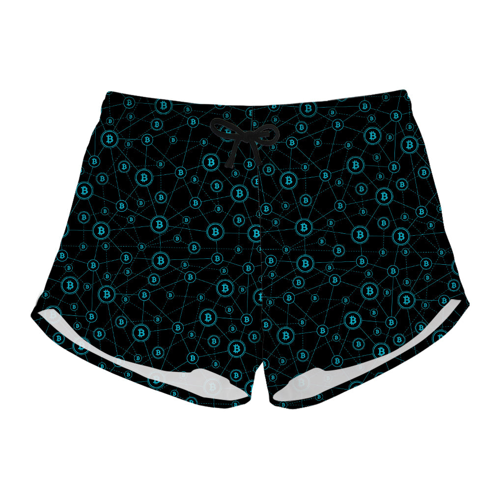 Blue Bitcoin Pattern Print Women's Shorts