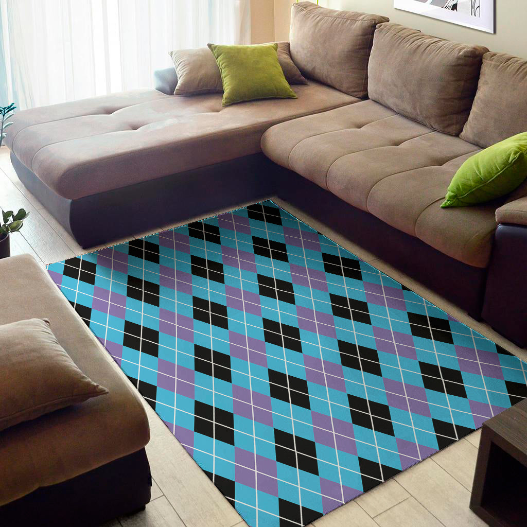 Blue Black And Purple Argyle Print Area Rug