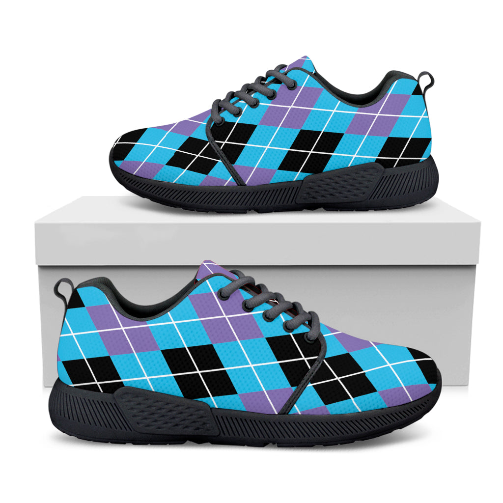 Blue Black And Purple Argyle Print Black Athletic Shoes