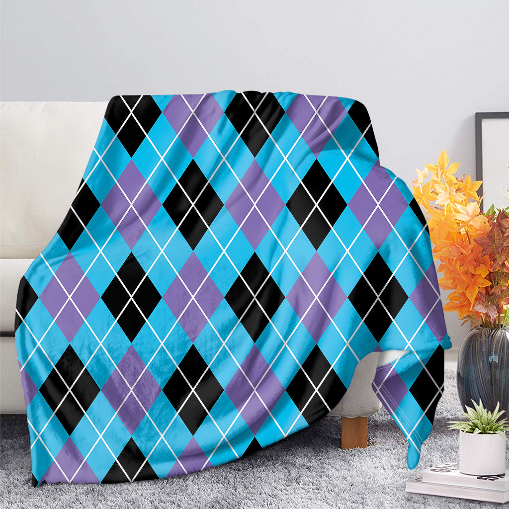 Blue Black And Purple Argyle Print Blanket