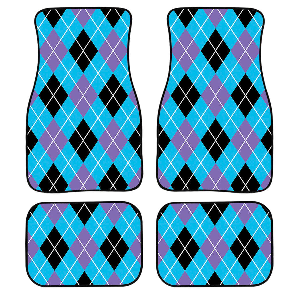 Blue Black And Purple Argyle Print Front and Back Car Floor Mats