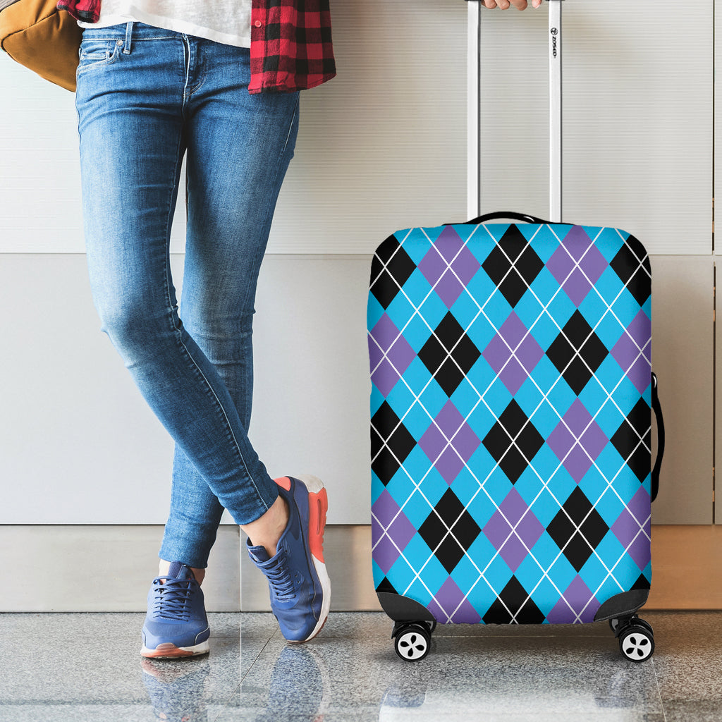 Blue Black And Purple Argyle Print Luggage Cover