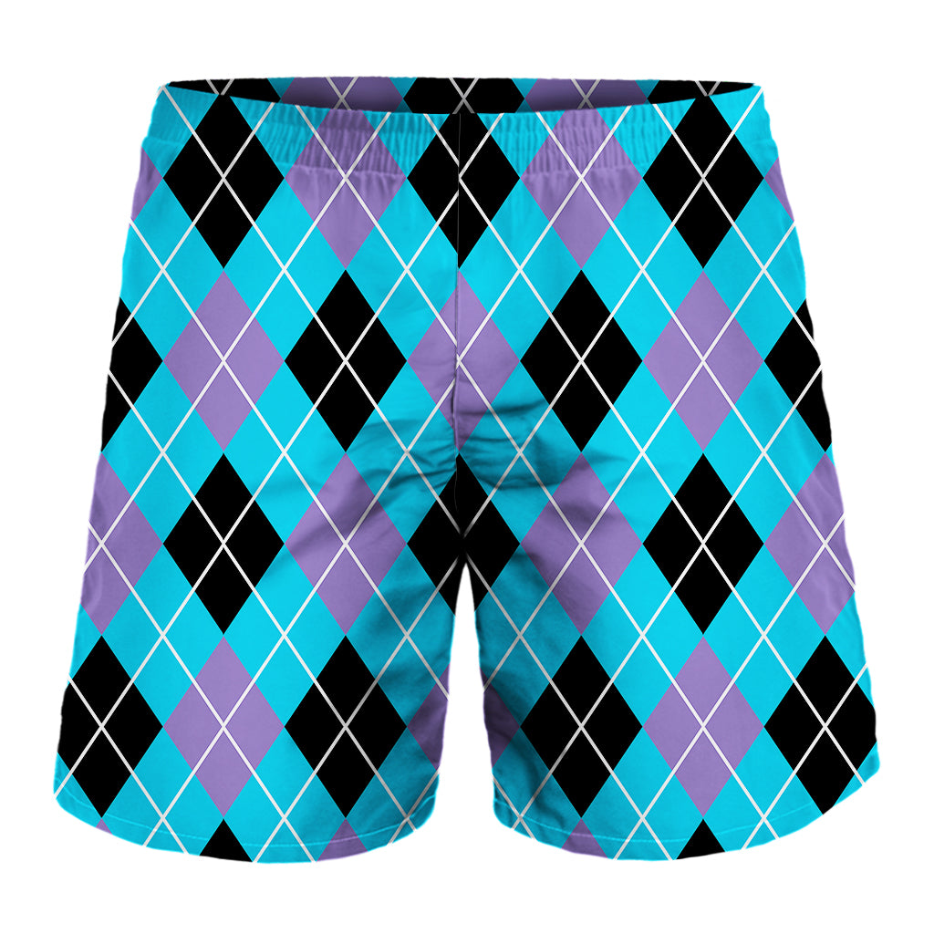 Blue Black And Purple Argyle Print Men's Shorts