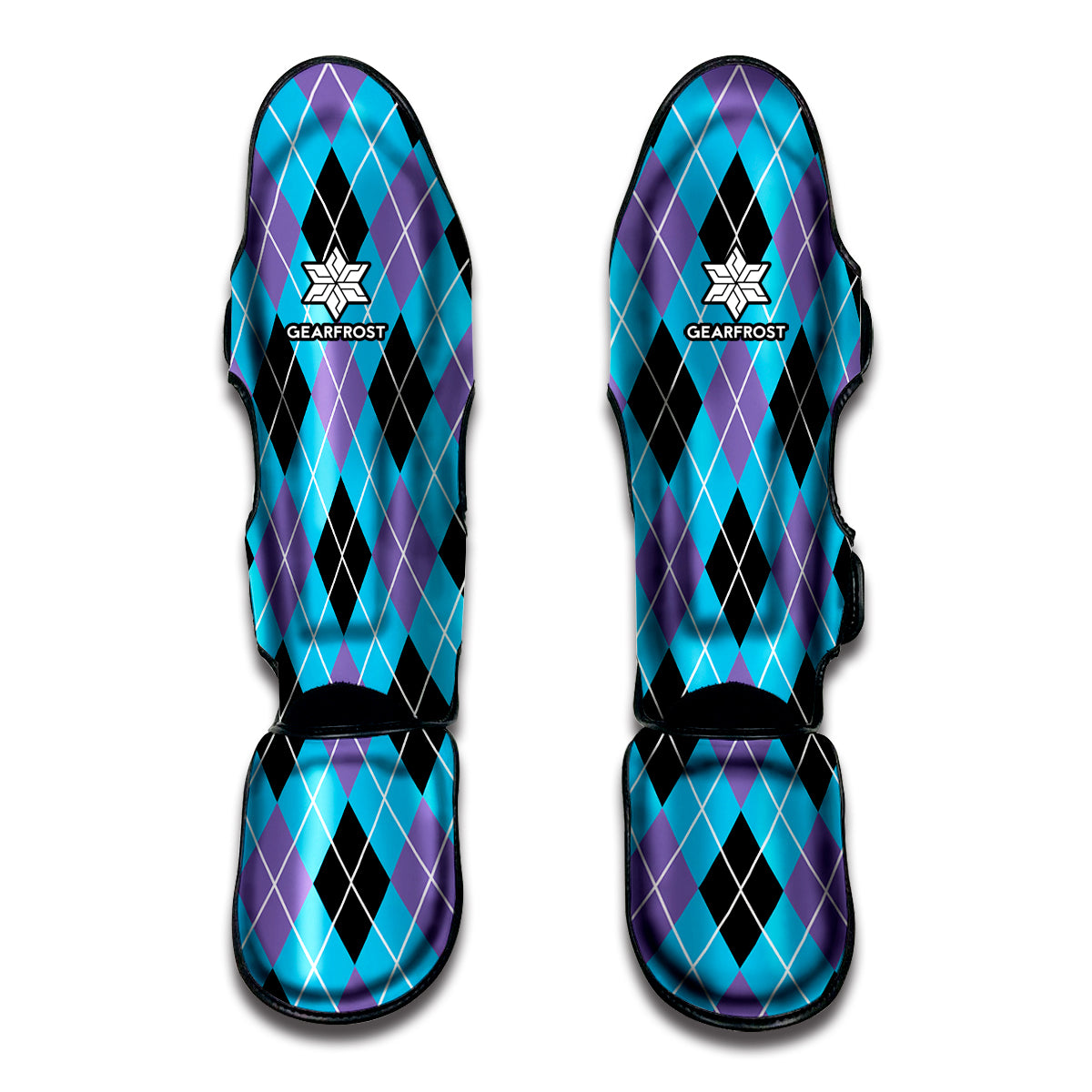 Blue Black And Purple Argyle Print Muay Thai Shin Guards