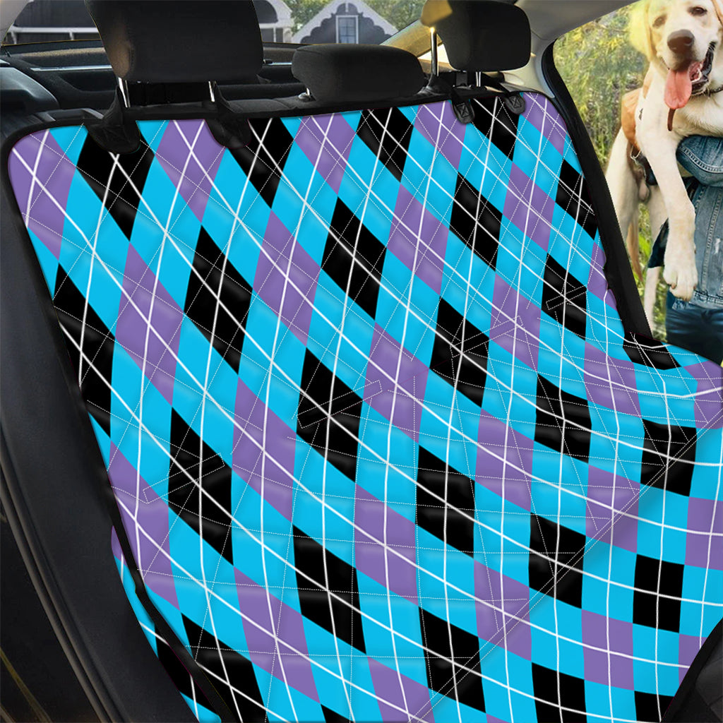 Blue Black And Purple Argyle Print Pet Car Back Seat Cover