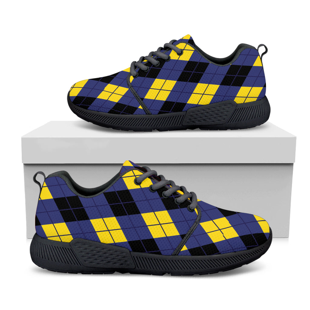 Blue Black And Yellow Argyle Print Black Athletic Shoes