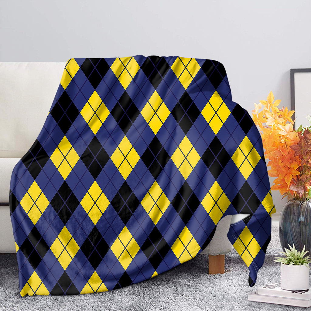 Blue Black And Yellow Argyle Print Blanket