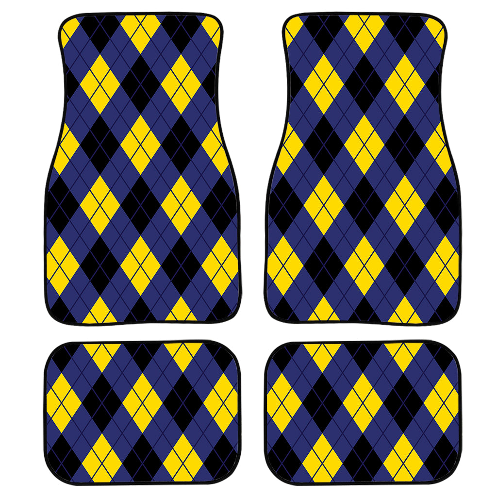 Blue Black And Yellow Argyle Print Front and Back Car Floor Mats