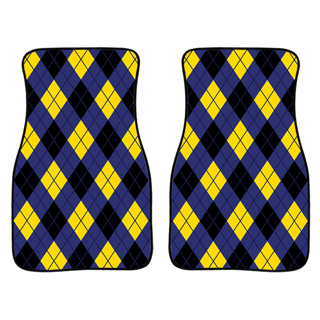 Blue Black And Yellow Argyle Print Front Car Floor Mats