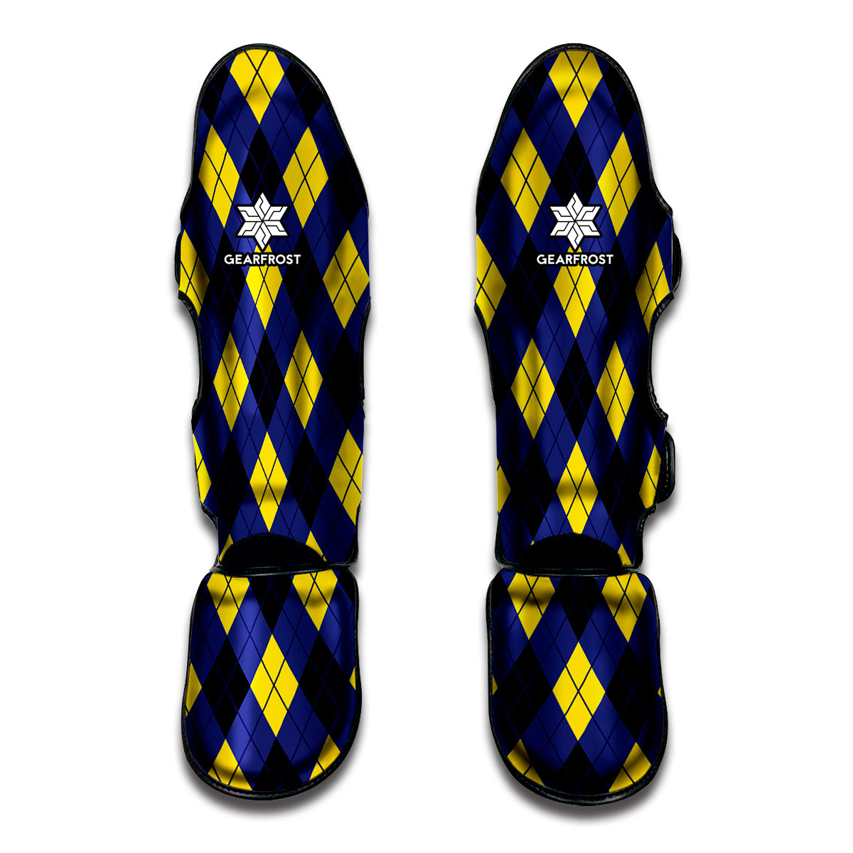 Blue Black And Yellow Argyle Print Muay Thai Shin Guards