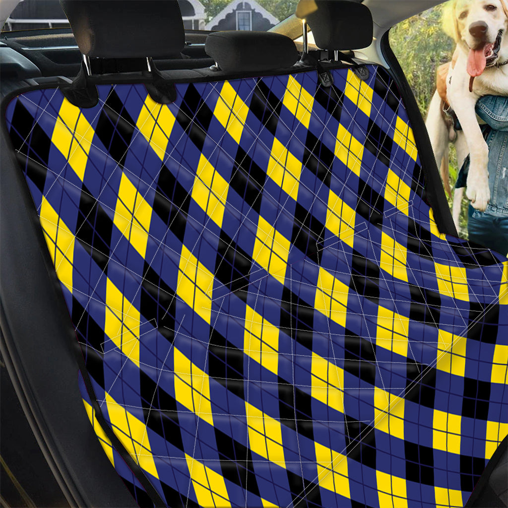 Blue Black And Yellow Argyle Print Pet Car Back Seat Cover