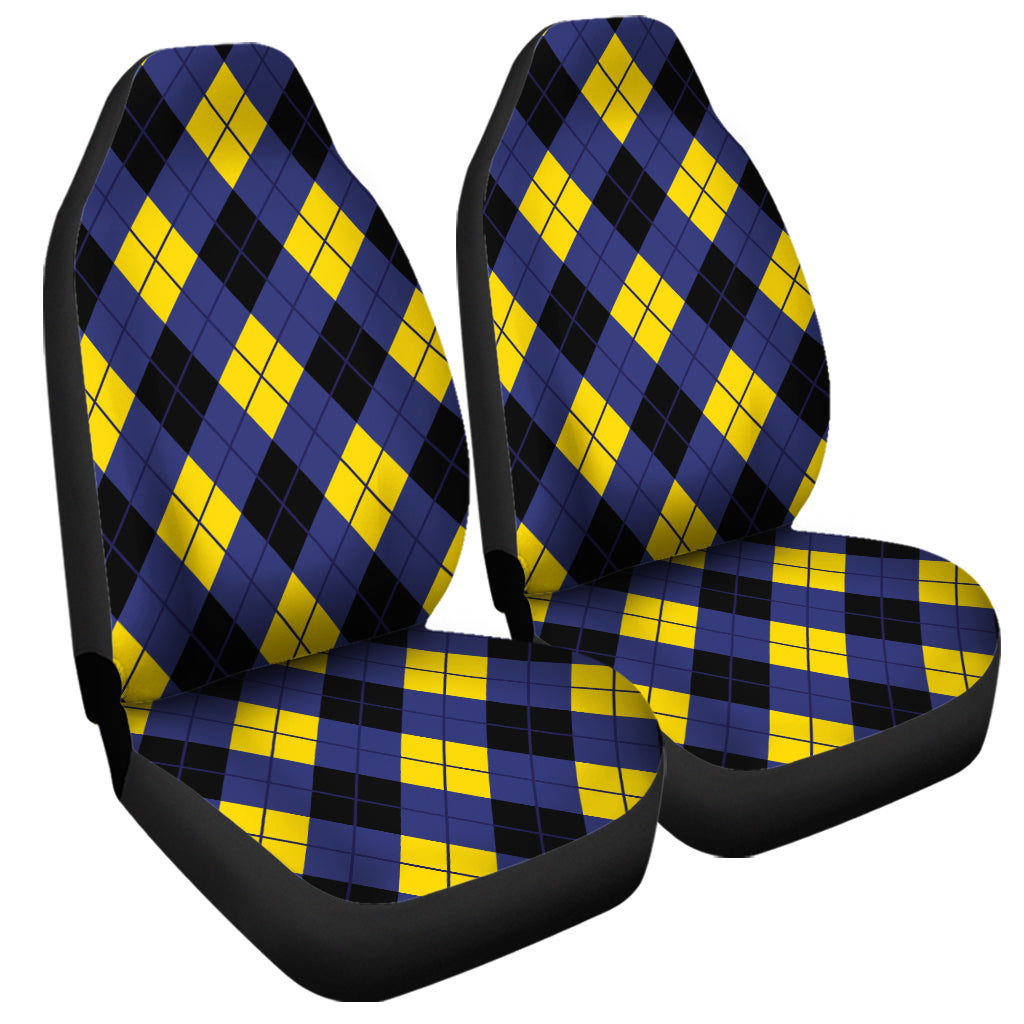 Blue Black And Yellow Argyle Print Universal Fit Car Seat Covers