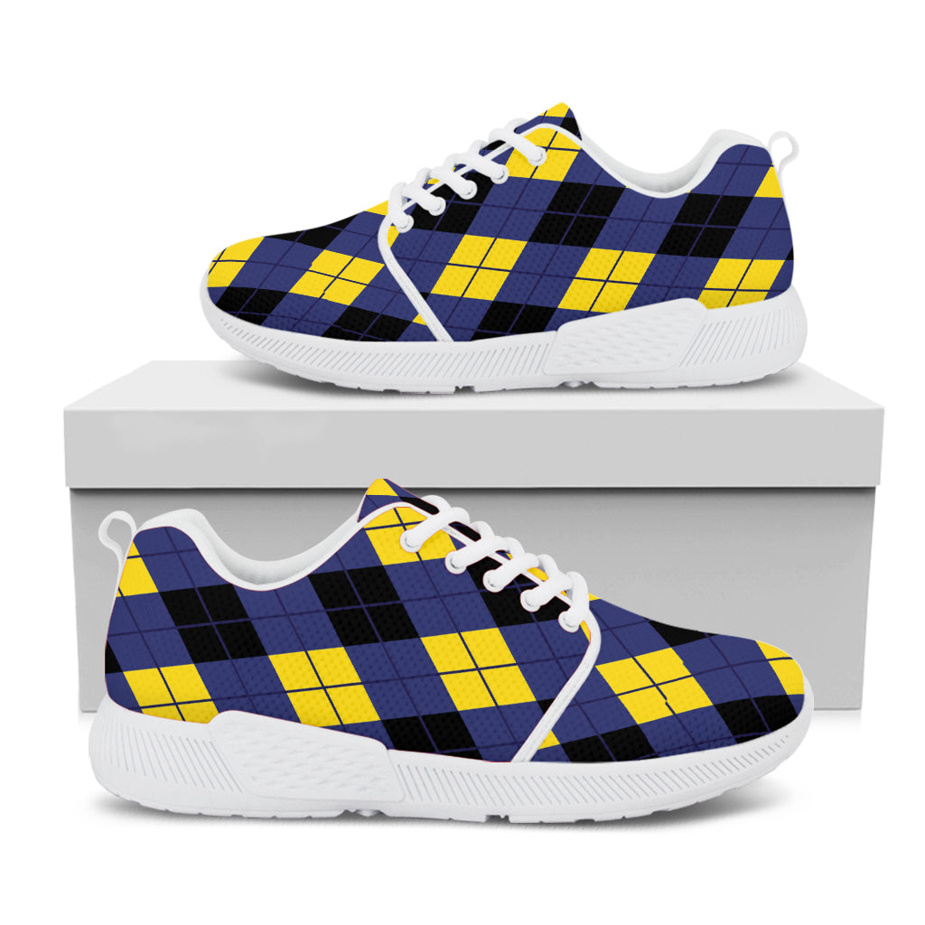 Blue Black And Yellow Argyle Print White Athletic Shoes