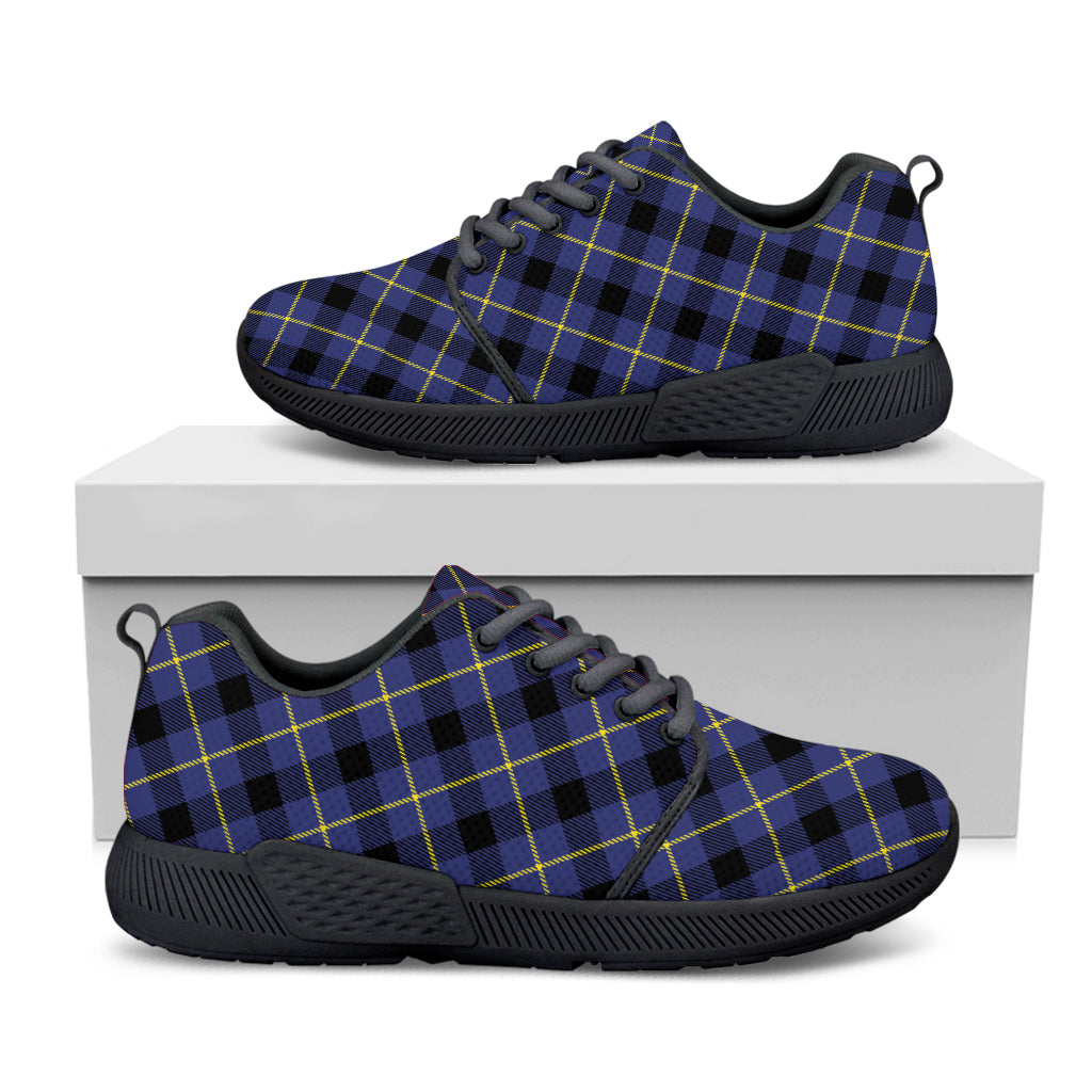 Blue Black And Yellow Plaid Print Black Athletic Shoes