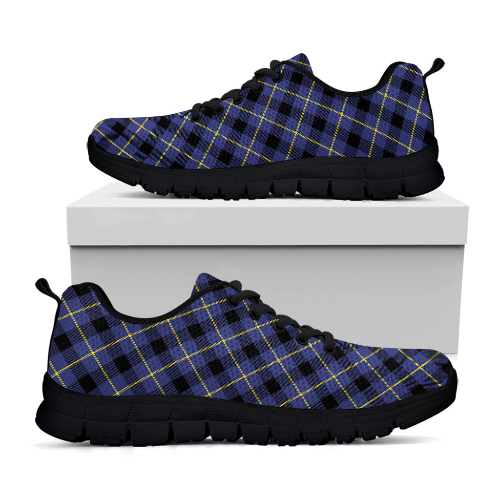 Blue Black And Yellow Plaid Print Black Sneakers