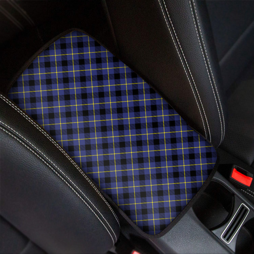 Blue Black And Yellow Plaid Print Car Center Console Cover