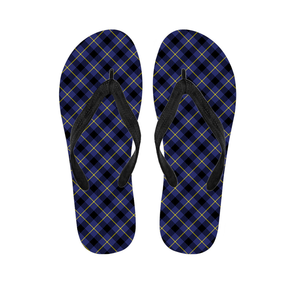 Blue Black And Yellow Plaid Print Flip Flops