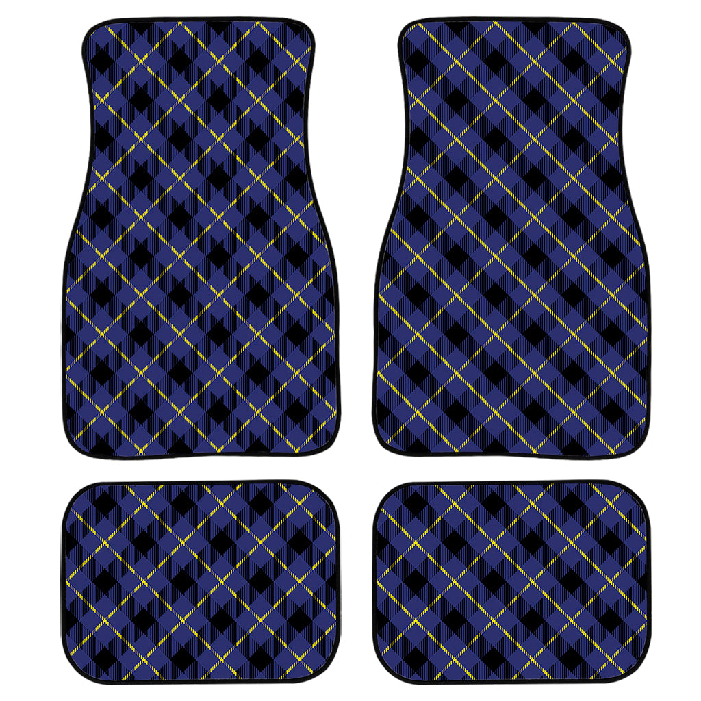 Blue Black And Yellow Plaid Print Front and Back Car Floor Mats