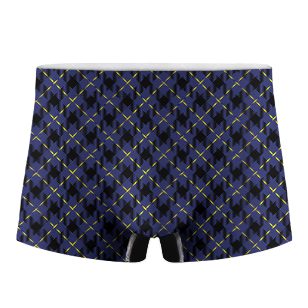 Blue Black And Yellow Plaid Print Men's Boxer Briefs