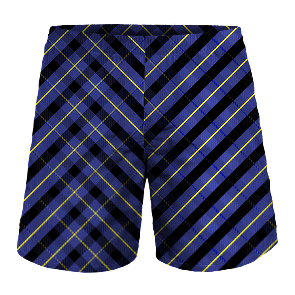 Blue Black And Yellow Plaid Print Men's Shorts