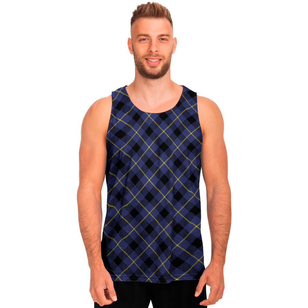 Blue Black And Yellow Plaid Print Men's Tank Top